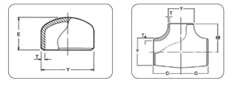Pipe cap and tee dimension and weight